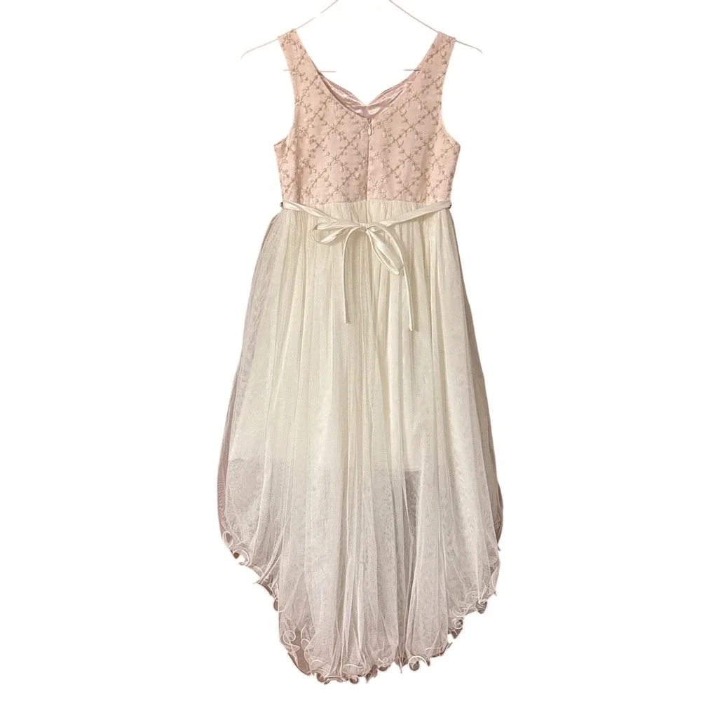 American Princess Girls Pink White Tulle High Low Flower Girl Party Dress Size 8